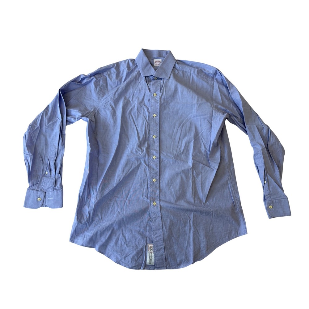 Brooks Brothers Dress Shirt Mens Size 16.5 34 Blue Sea Island Cotton Preppy Work